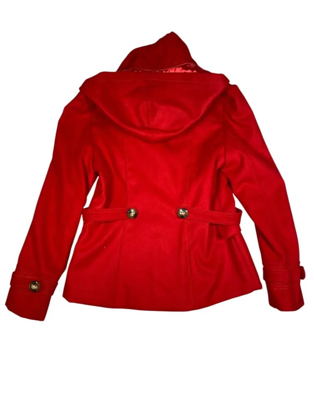 Pink Envelope Girls Red Double-Breasted Hooded Peacoat  L Polyester Winter Coat